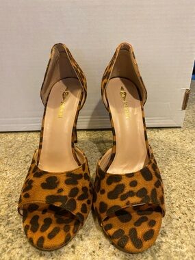 Leopard Print Open-Toe High Heels - Brown